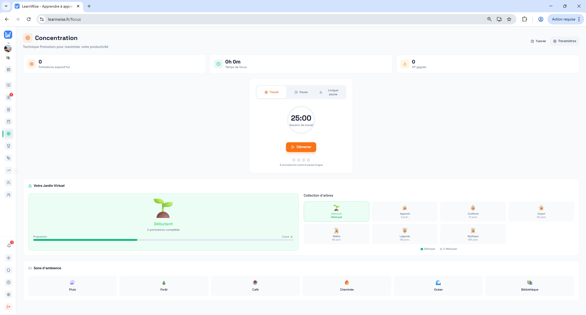 Timer Pomodoro avec jardin virtuel