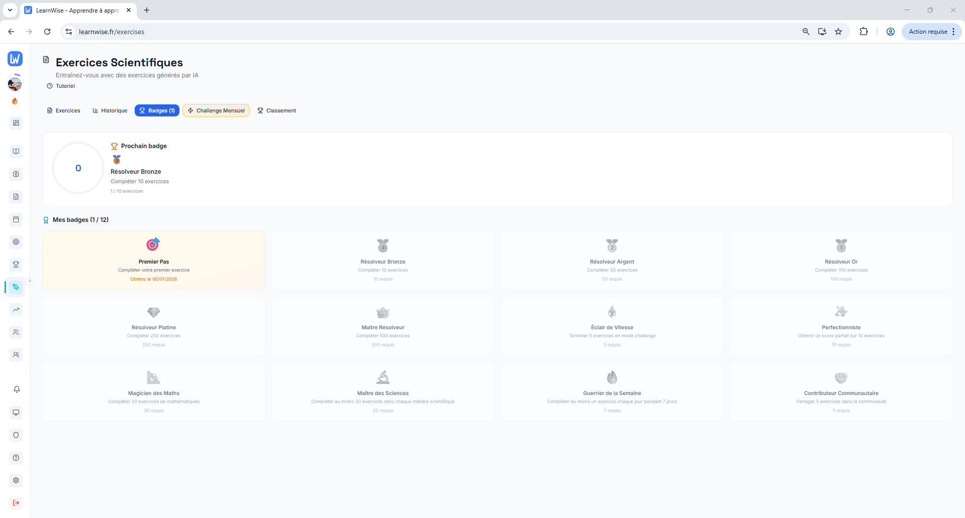 Badges et progression XP