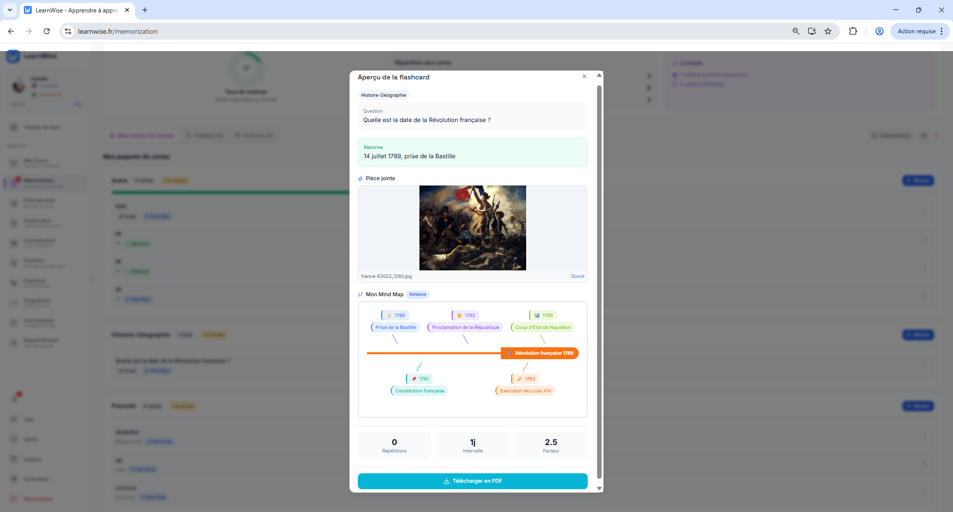 Aperçu flashcard avec mind map