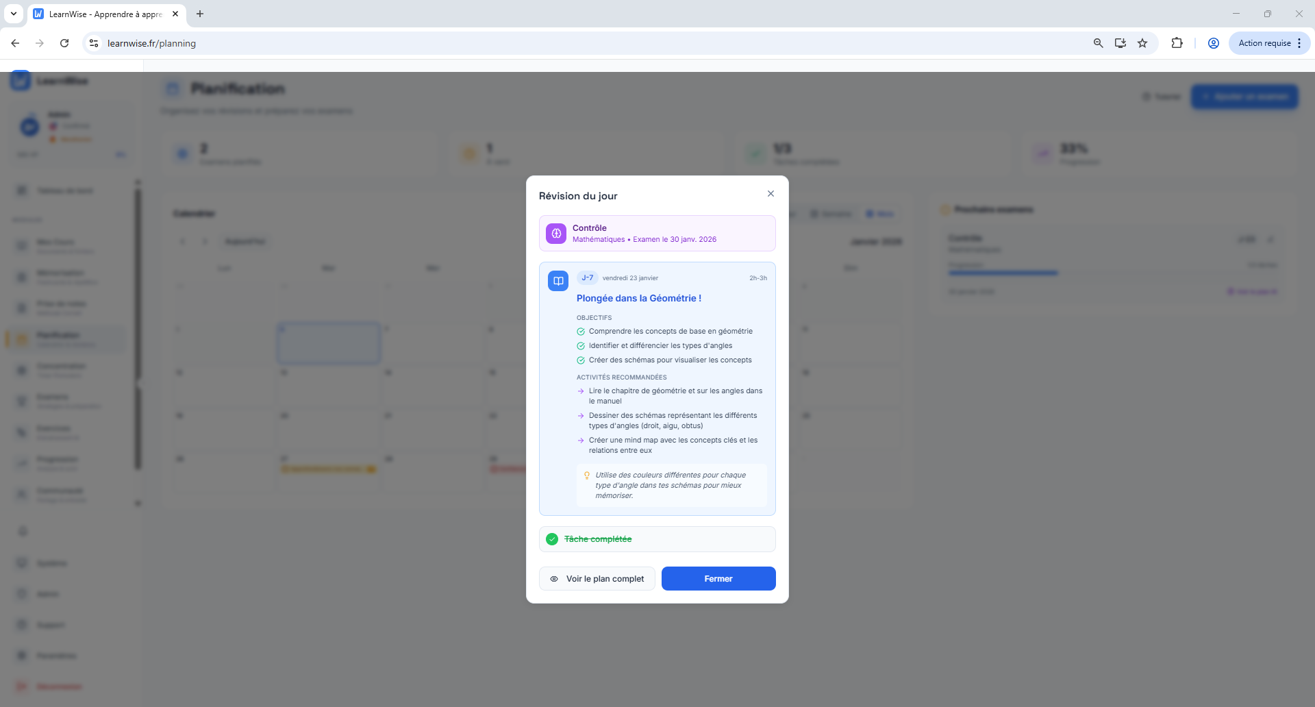 Révision du jour - Plongée dans la Géométrie